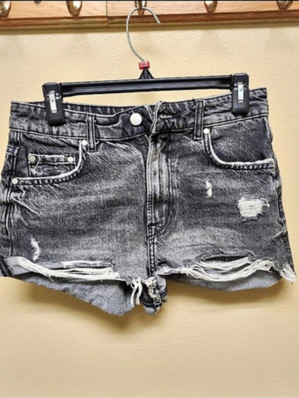 Zara Distressed Denim Jean Shorts in Black Gray Size Medium